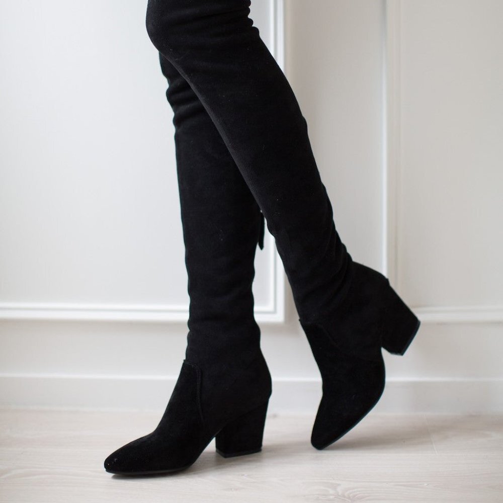 ELLIS' BLACK CLASSIC OVER THE KNEE SUEDE LEATHER BOOTS - Picture 2 of 7